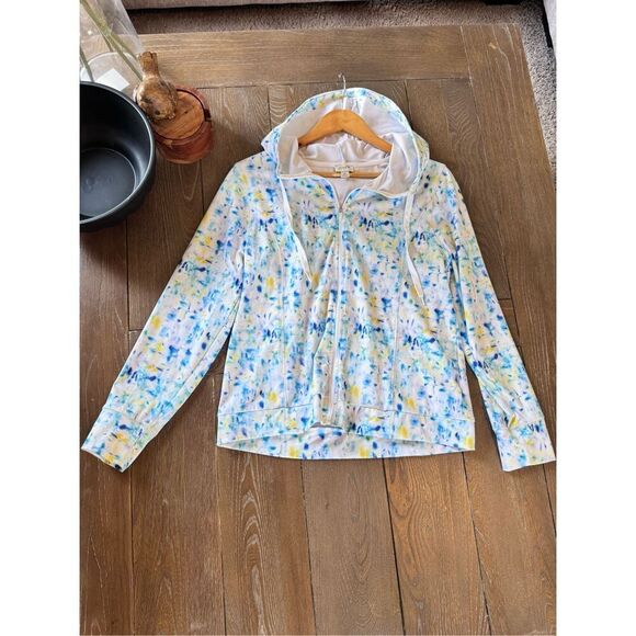 J. Crew Tie Dye Print Zip Front Active Hooded Sweatshirt Size Medium - Picture 1 of 10